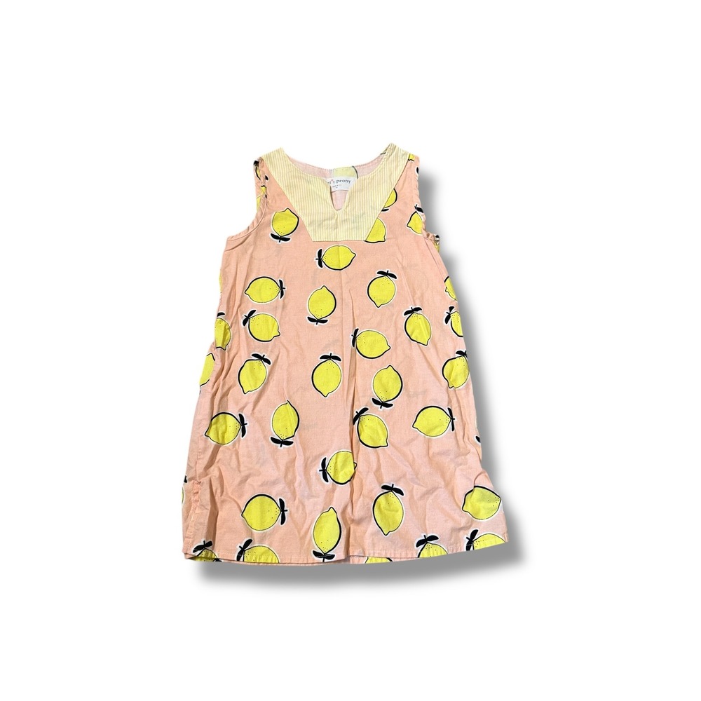 Petit Peony Lemon Print Dress Size 5Y Pink Girls Sleeveless Summer Cotton Cute